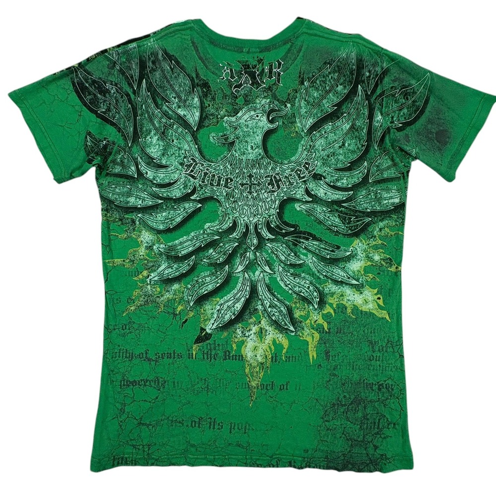 Xzavier AXR T-Shirt Mens L Green Graphic Tee MMA Gothic Cross Wings Phoenix Y2K